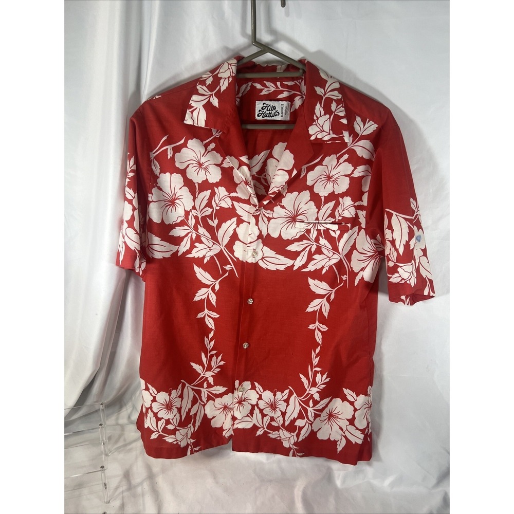 Hilo Hattie Mens Hawaiian Shirt Pink Floral Button Up Short Sleeve Sz L Read